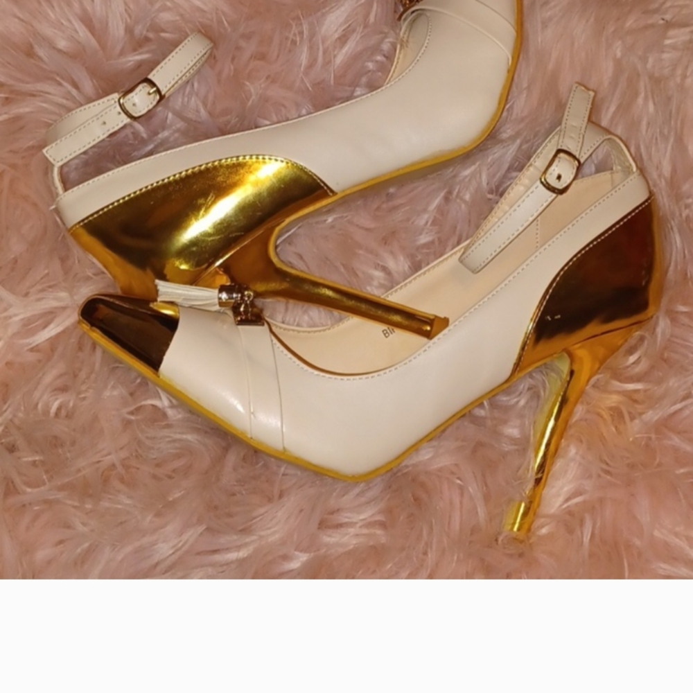 Women's White and Gold Heels